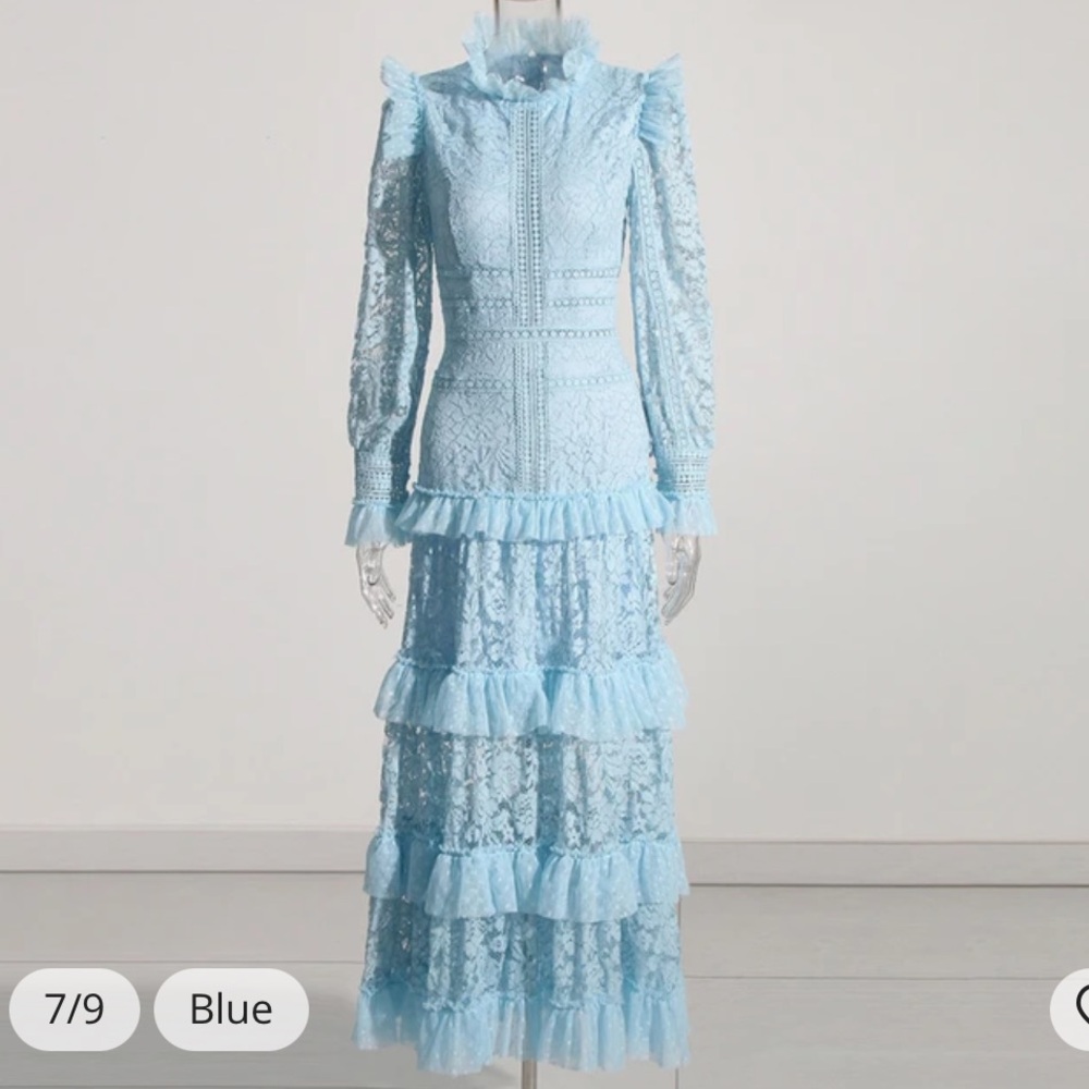 Light blue lace tea length dress